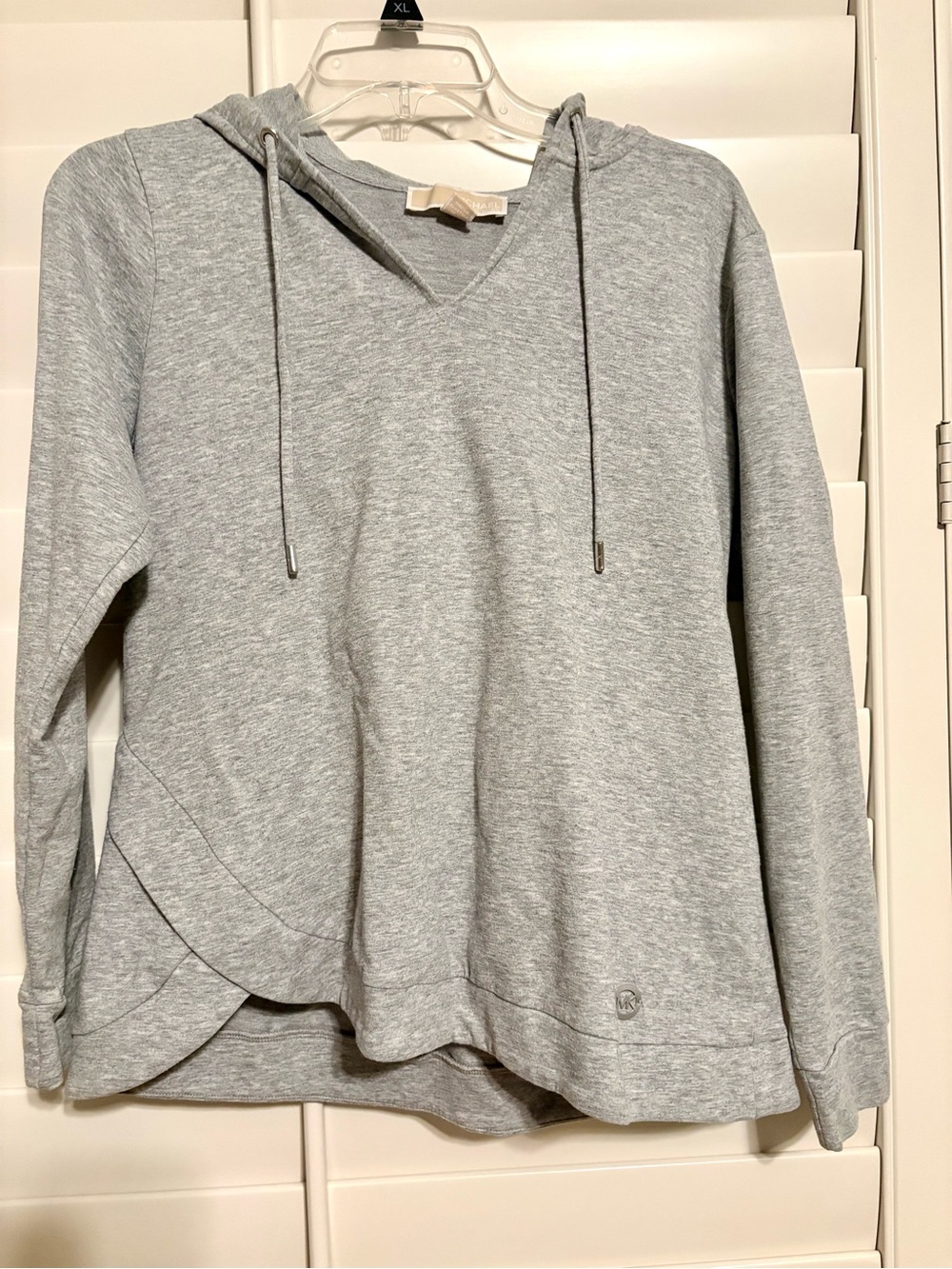 Michael Kors Gray V-Neck Hoodie Crossover Hem Size M